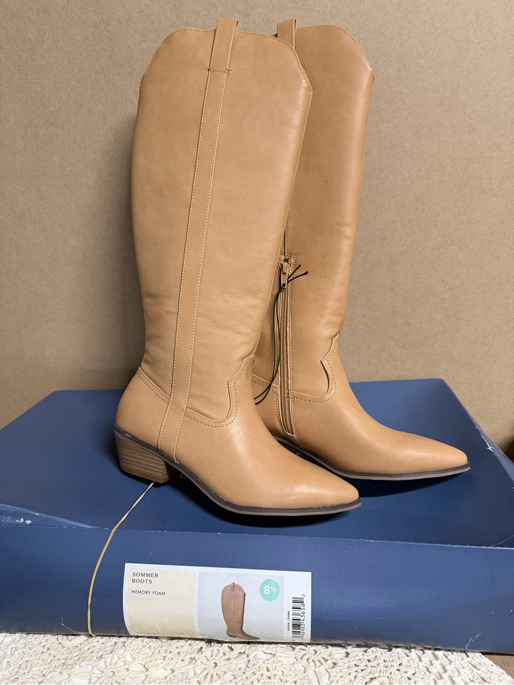 New Sommer Women's Tan Knee-High Leather Boots - Classic Riding Style western